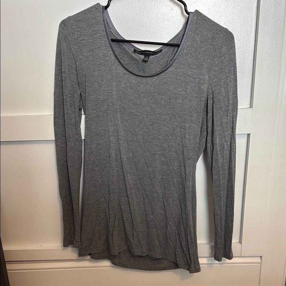 White House Black Market Gray Fitted Long Sleeve T-shirt
